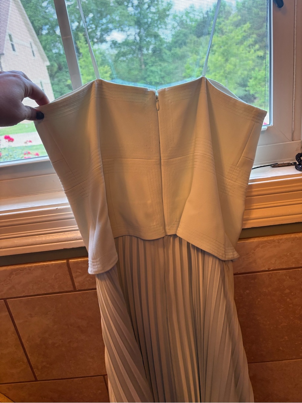 ANTONIO MELANI Cream Strapless Pleated Maxi Dress